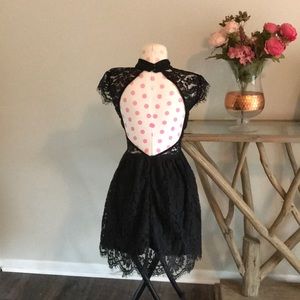 NWOT open back, Black, high collared lace dress